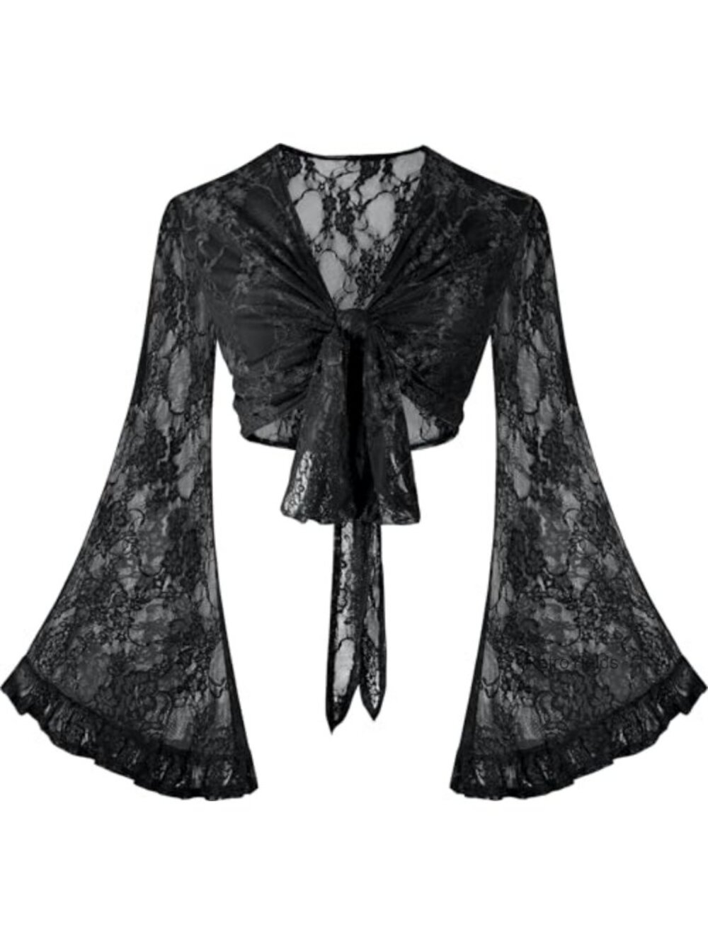 Lace Bell Sleeve Tie Front Boho Crop Top Blouse